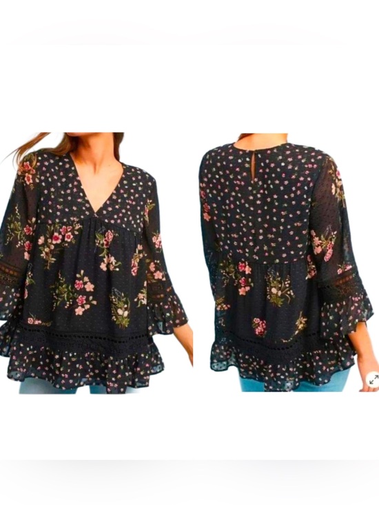 Maeve Tops - Maeve Anthropologie Black Floral Lace Blouse Size M Cottagecore Whimsigoth